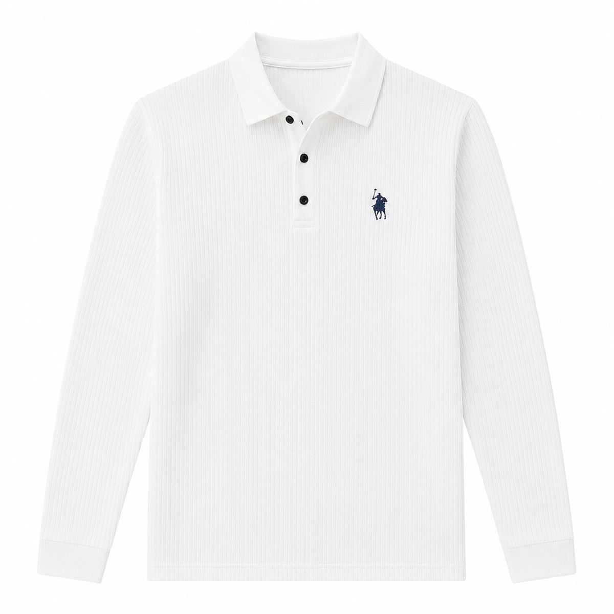 Ribbed Long-Sleeve Polo Shirt